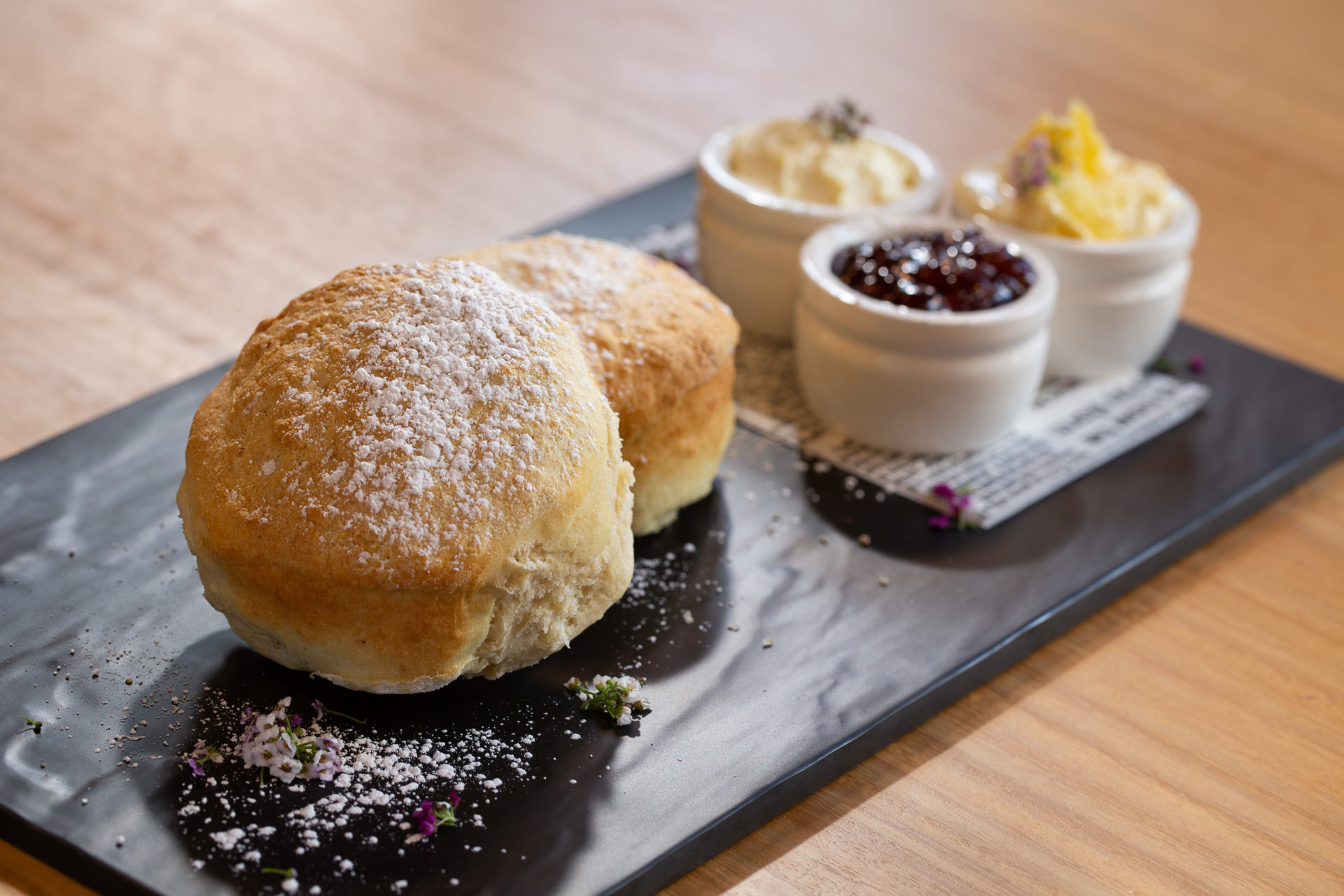 Scones with jam and cream.