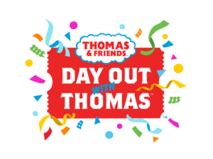 Day Out With Thomas logo representing the Party Tour theme, with colourful confetti around the generic logo.