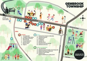 Map of the township adjacent to Puffing Billy's Gembrook station. Many eateries and retail opportunities are found within a few hundred metres from the station precinct, with the points of interest that are furthest away being a 400 metres walk on a slight incline. When existing the precinct, turn left. For a full list of eateries, retail opportunities, parks and playgrounds, please refer to the bullet points below.