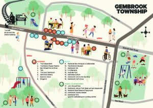Map of Gembrook Township, showing the location of retail, eateries, parks and playgrounds in relation to the Puffing Billy station.