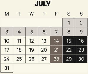 Puffing Billy timetable calendar July 2023