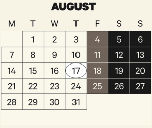 Puffing Billy timetable calendar August 2023