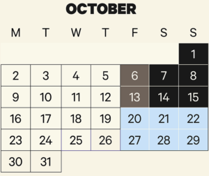 Puffing Billy timetable calendar October 2023