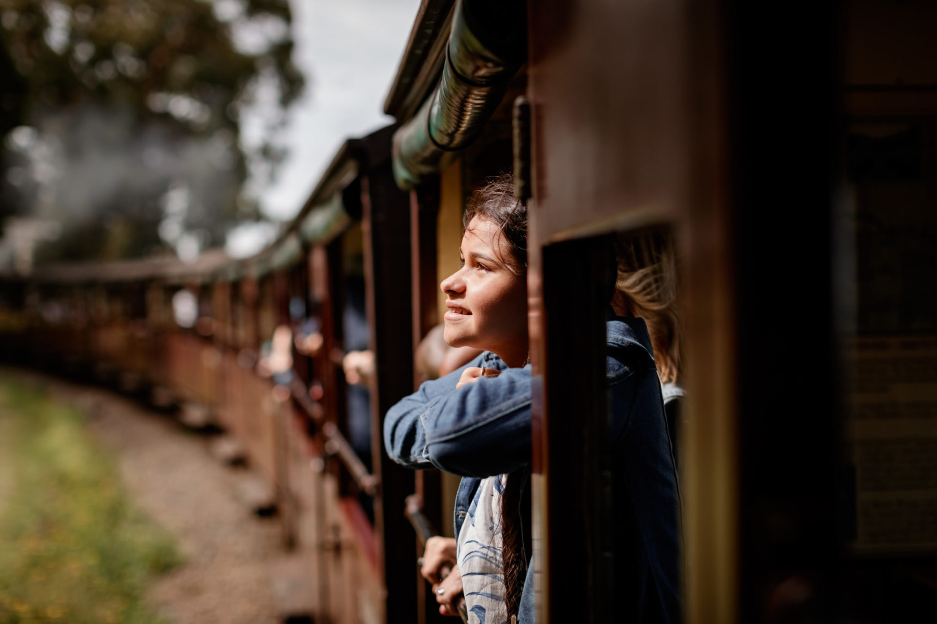 Puffing Billy - Teenage Girl Looking Out At View From Open Sided Carriage
