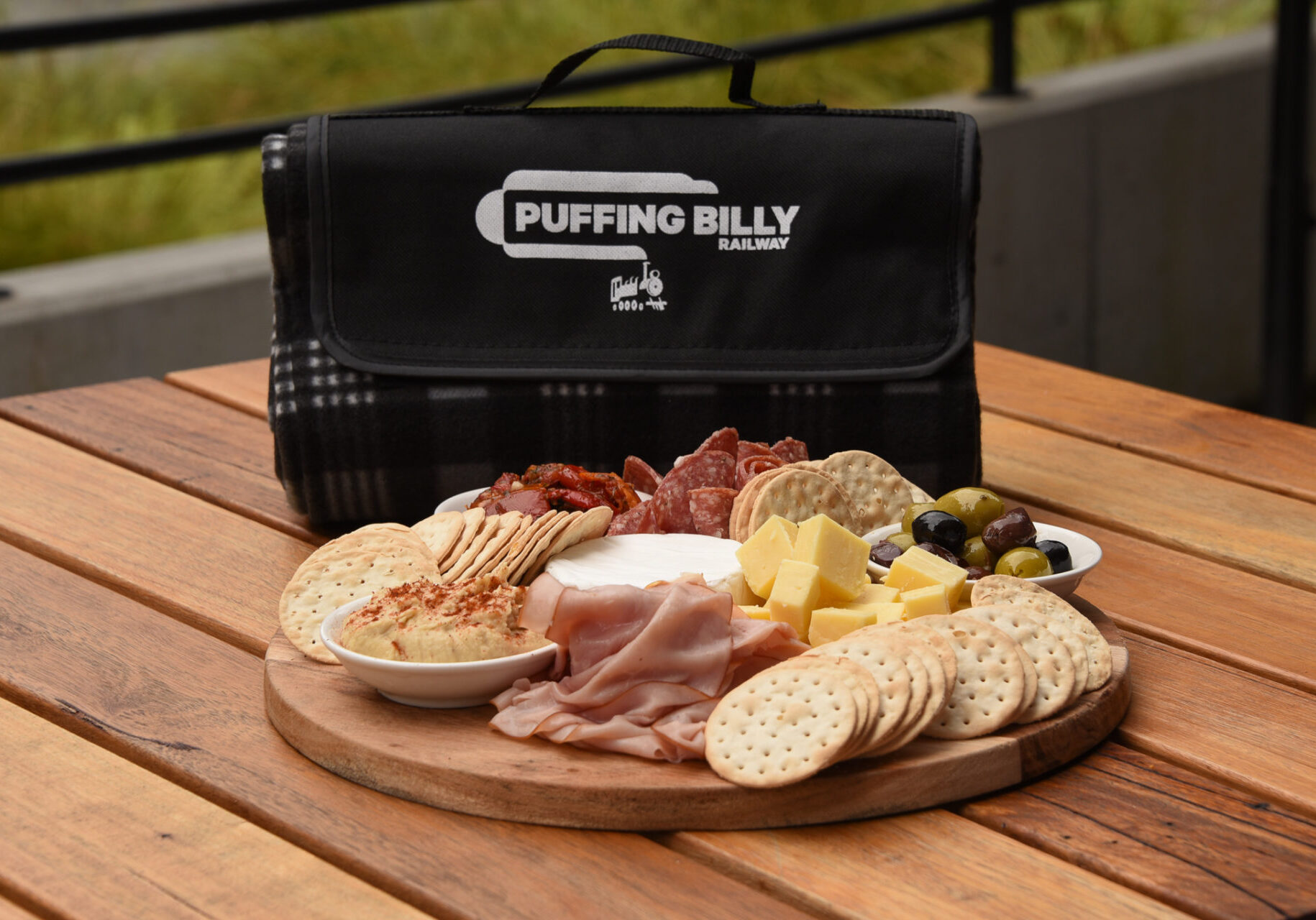 Puffing Billy Grazing Box and picnic blanket.